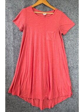 LuLaRoe Carly M Coral Red Heather Pocket T-Shirt Swing Dress High Low Hem